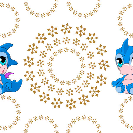 Seamless pattern with cute cartoon angel and snowflakes.のイラスト素材