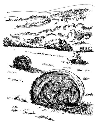 This illustration represents Hay Bales, vintage line drawing or engraving illustration.のイラスト素材