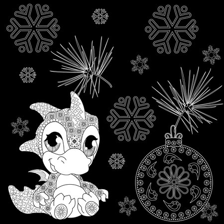 Christmas and New Year card. Zentangle style. Zentangle. Hand drawn illustration.のイラスト素材