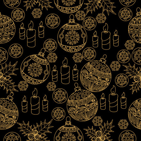 Seamless pattern with Christmas balls and candles. Vector illustration.のイラスト素材