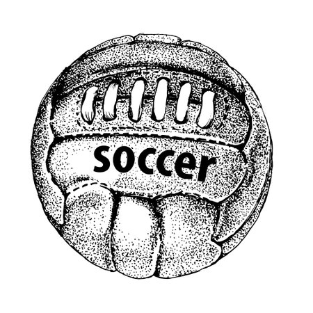 Soccer ball sketch engraving vector illustration. Scratch board style imitation. Black and white hand drawn image.のイラスト素材