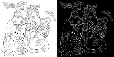 Coloring book for adults and older children. Coloring page with cat. Vector illustration.のイラスト素材