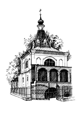 Church bell tower. Kyiv, Ukraine. Pen sketch converted to vectors.のイラスト素材