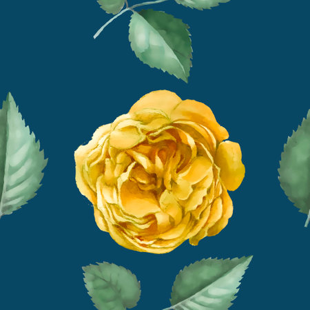 Seamless pattern with yellow roses on a blue background. Watercolor illustration.のイラスト素材