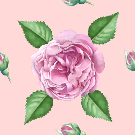 Seamless pattern with watercolor pink roses. Vector illustration.のイラスト素材