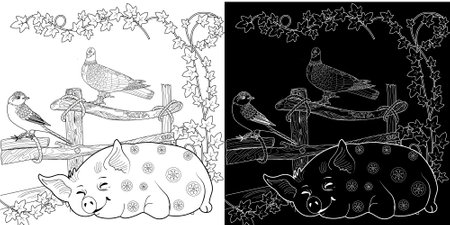 Coloring book for adults and older children. Coloring page. Black and white illustration.のイラスト素材