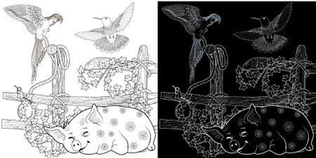 Coloring book for adults and older children. Black and white illustrationのイラスト素材