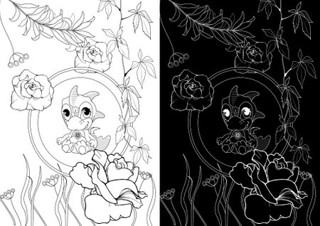 Coloring book for children. Coloring page. Black and white vector illustration.のイラスト素材