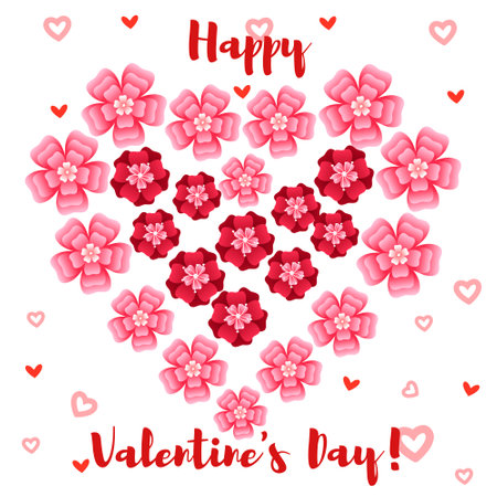 Valentine's day greeting card with hearts and flowers. Vector illustration.のイラスト素材