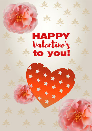 Happy valentine's day greeting card with heart and flowers.のイラスト素材