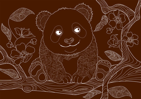 Cute koala sitting on a tree branch with flowers. Vector illustration.のイラスト素材