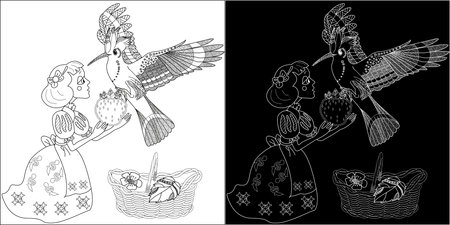 Black and white illustration for coloring book with the image of a parrotのイラスト素材