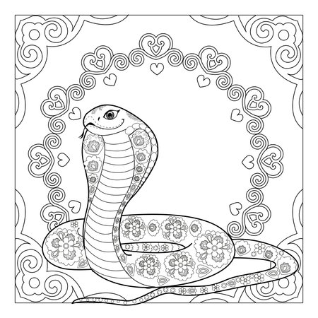 Coloring book for adults and older children. Coloring page with a picture of a cobra. Vector illustration.のイラスト素材