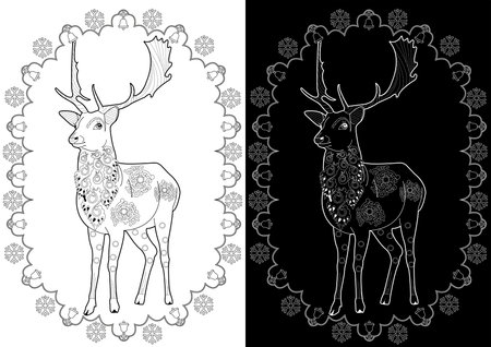 Deer coloring page for adults. Black and white vector illustration.のイラスト素材