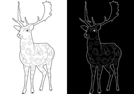 Coloring book for adults and older children. Christmas deer. Coloring page.のイラスト素材