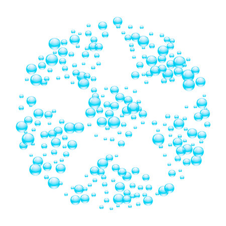 Blue water bubbles in circle shape on white background. Vector illustration.のイラスト素材