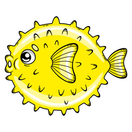 Cartoon funny porcupine fish. Vector illustration of sea urchin in childish style.のイラスト素材