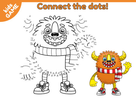 Number game. Educational dot to dot game for children. Connect the dots. Vector illustration of a cartoon monster.のイラスト素材