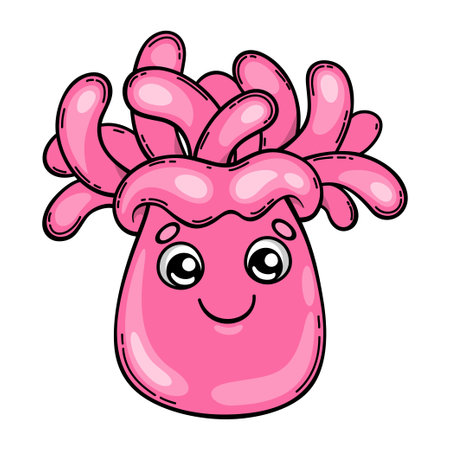 Cartoon smiling actinia. Vector illustration of a cute sea anemone in a childish style.のイラスト素材
