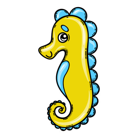 Cartoon cute sea horse. Vector illustration isolated on white background.のイラスト素材