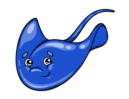 Isolated cartoon swimming stingray. Vector illustration of a cute sea animal.のイラスト素材