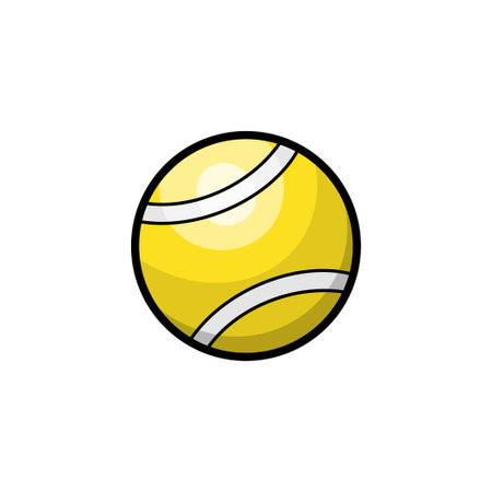 Cartoon yellow ball for playing puppies and dogs. Dog toy for training domestic animals. Colorful clipart of accessories and goods for pet shop. Isolated vector illustration on white background.のイラスト素材