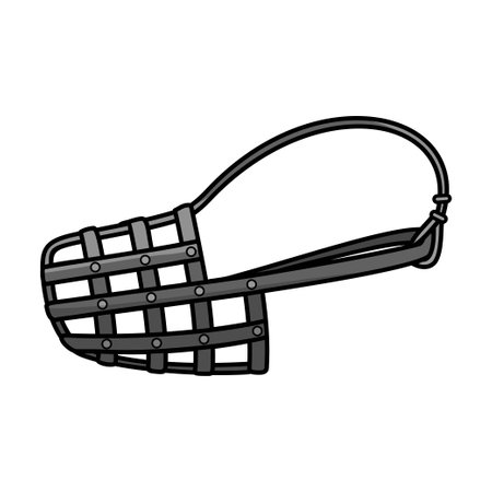 Cartoon dog muzzle. Accessory for puppies and adults dogs. Vector isolated illustration. Colorful clipart of accessories and goods for pet shop.のイラスト素材