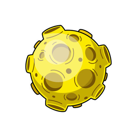 Moon in cartoon style. Colored icon moon isolated on white background. Earth satellite in milky way galaxy. Vector illustration on space theme. Colorful picture in childish style.のイラスト素材