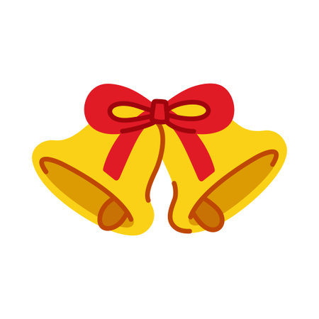 Christmas bells with bow knot. New Year decoration in cartoon flat style. Isolated vector illustration on a white background. Perfect for winter holiday design.のイラスト素材