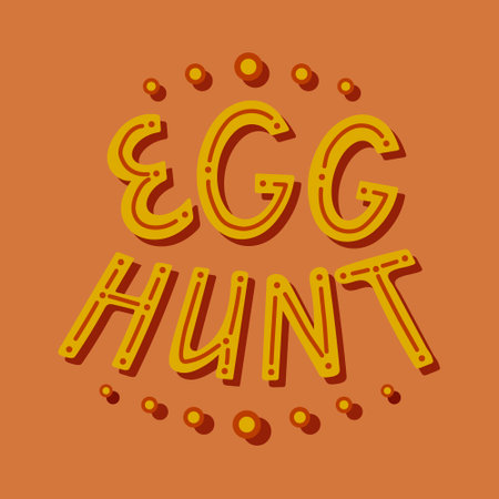 Happy Easter lettering. Vector illustration in cartoon style on yellow background.のイラスト素材