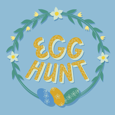 Easter greeting card with eggs, flowers and lettering. vector illustration.のイラスト素材