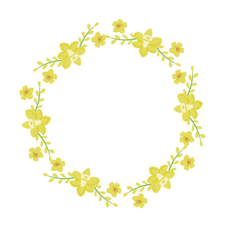 Spring floral wreath of daffodils. Easter concept. Vector template design for banner, poster, card. Modern floral frameのイラスト素材
