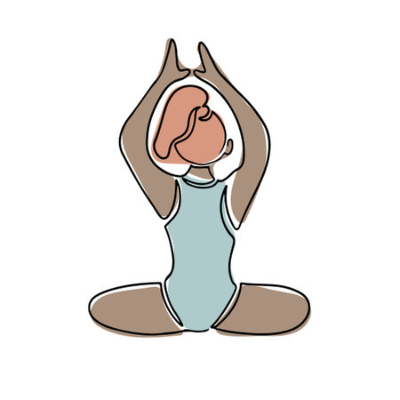 Boho single line drawing of woman in yoga pose. Contour vector composition isolated on white background. Hand drawn contour line icon of female body doing yoga exercisesのイラスト素材