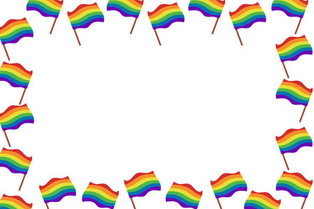 Flat pride horizontal banner template with LGBTQ rainbow flag. Peaceful and equality concept. Vector hand drawn illustration for Pride monthのイラスト素材