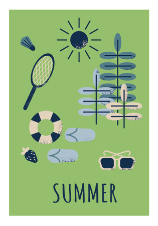 Summer vacation contrast poster with text Summer in flat geometric style. Vector modern illustration...