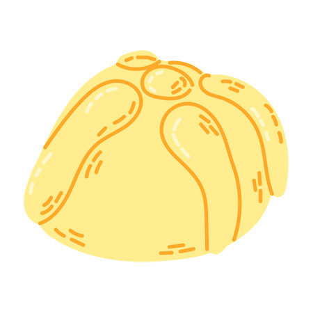Illustration of Mexican traditional Pan de Muerto bread with stylized lines, commonly associated...
