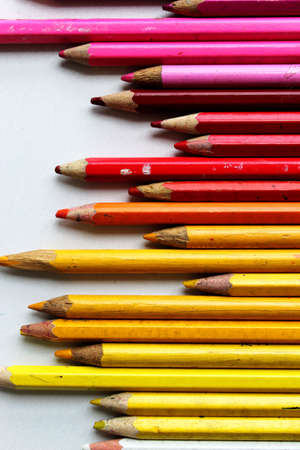 Bright beautiful colored pencils. Old colored pencils. Bright juicy macrophotography