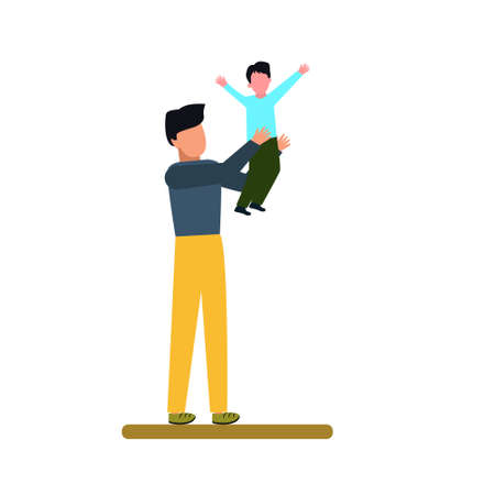 The father holds his son in his arms. The father and the son. Fatherly love. The concept of love between father and son. Vector illustration. The boy in his father's armsのイラスト素材