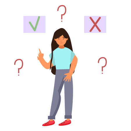 A girl makes a choice, face a choice. Cute vector illustrationのイラスト素材