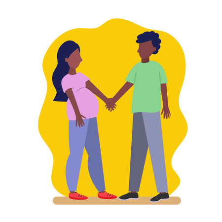 A young African-American couple in love. Pregnant African American girl with her husbandのイラスト素材