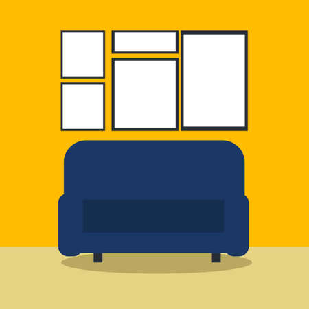 Vector minimalistic interior of a room with a sofaのイラスト素材