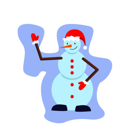 Christmas snowman, cartoon illustration of a snowman in a Santa hatのイラスト素材