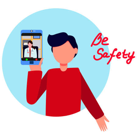 Call a doctor online. Consultation with a doctor online. Concept of safe medical careのイラスト素材