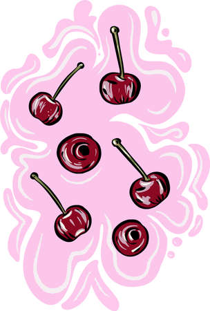 Bright pink cherries on an abstract pink backgroundのイラスト素材