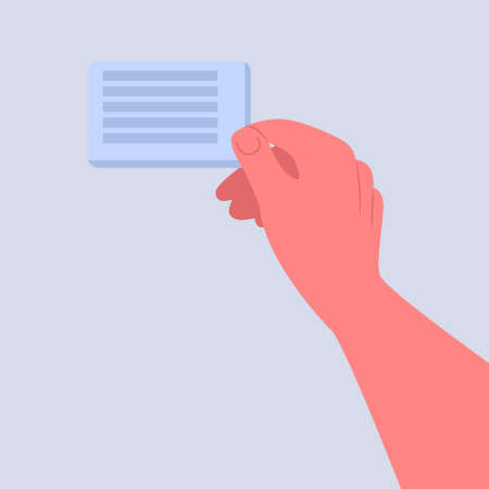 A person's hand is holding a business cardのイラスト素材