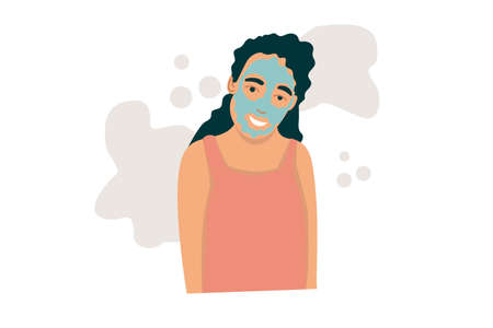 Vector character girl with a white cosmetic mask on her face.のイラスト素材