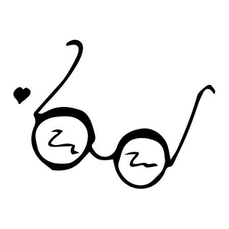 Single hand drawn glasses for children's illustration. Doodle vector illustration. Isolated on a white background, black and white graphicsのイラスト素材