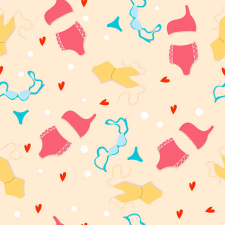 Summer seamless pattern with summer swimwear, summer cute pattern. Pattern of women's swimsuitsのイラスト素材