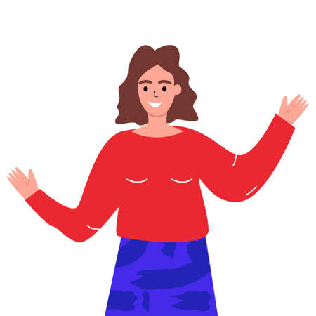 cute girl talking, girl spread her arms wideのイラスト素材