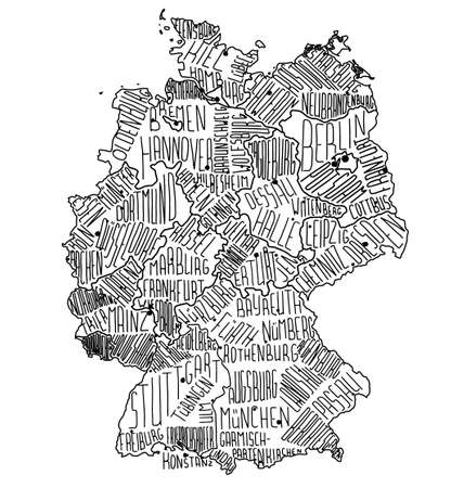 Black and white contour map of Germanyのイラスト素材